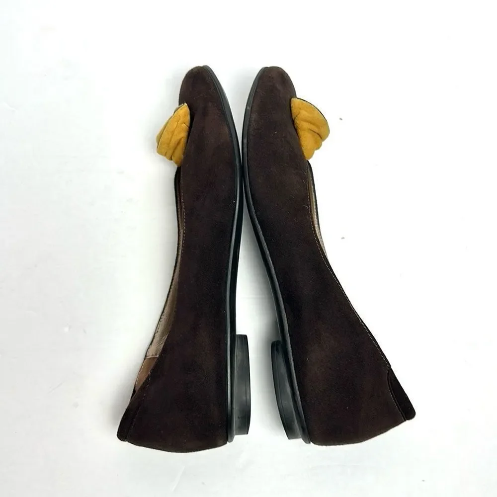 BeautiFeel Chocolate Brown Suede Flats Shoes  Mustard Rosettes size 38 US 7-7,5